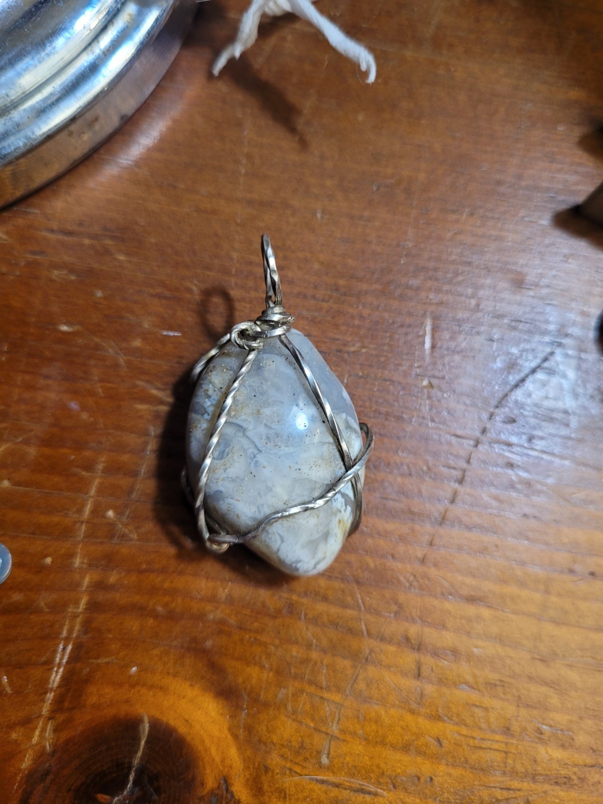 Blue Lace Agate Sterling Silver 925 Wire Wrapped Pendant
