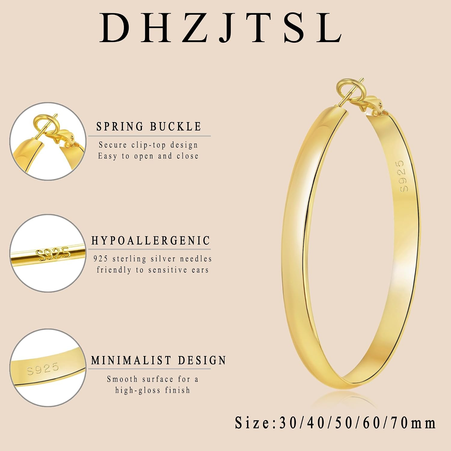 5Mm Wide Gold Hoop Earrings for Women, 14K Gold Plated Big Chunky Hoop Earrings