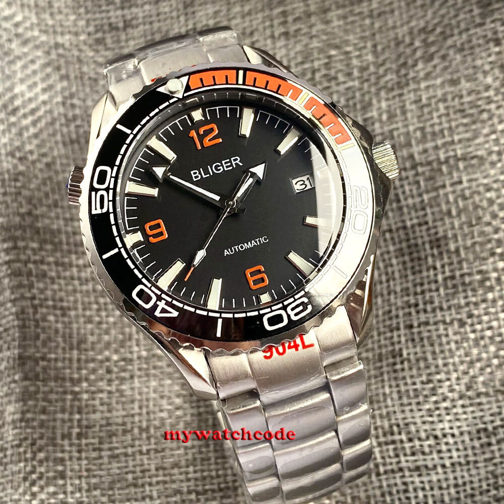 41mm Bliger Black Dial Sapphire Glass NH35A automatic mens watch Steel Bracelet