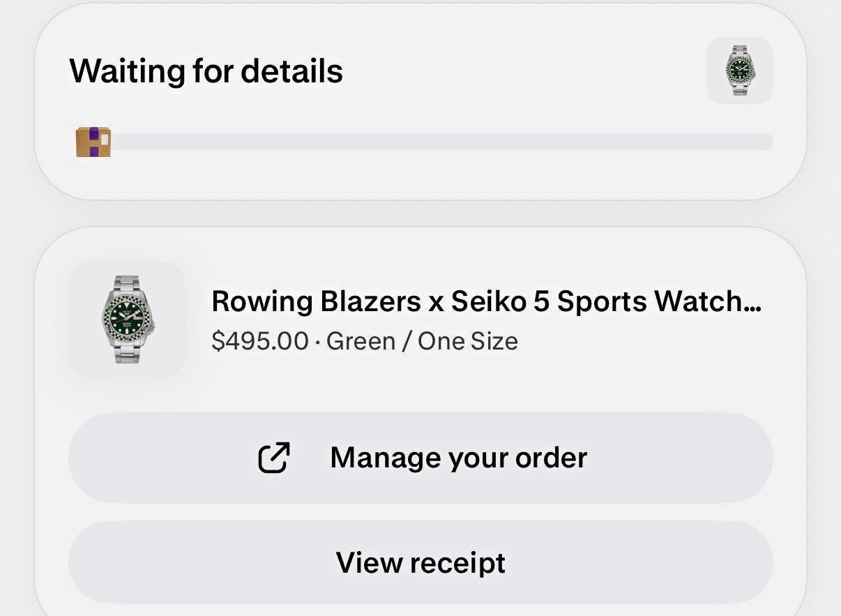 Seiko Rowing Blazers x 5 Sports Green Dial Auto Day/Date 100m SS Watch
