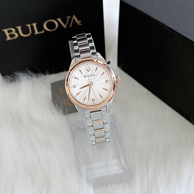 Bulova 98P200 Lady Sutton White&Rose Gold Diamond Quartz Women’s New Watch 28mm