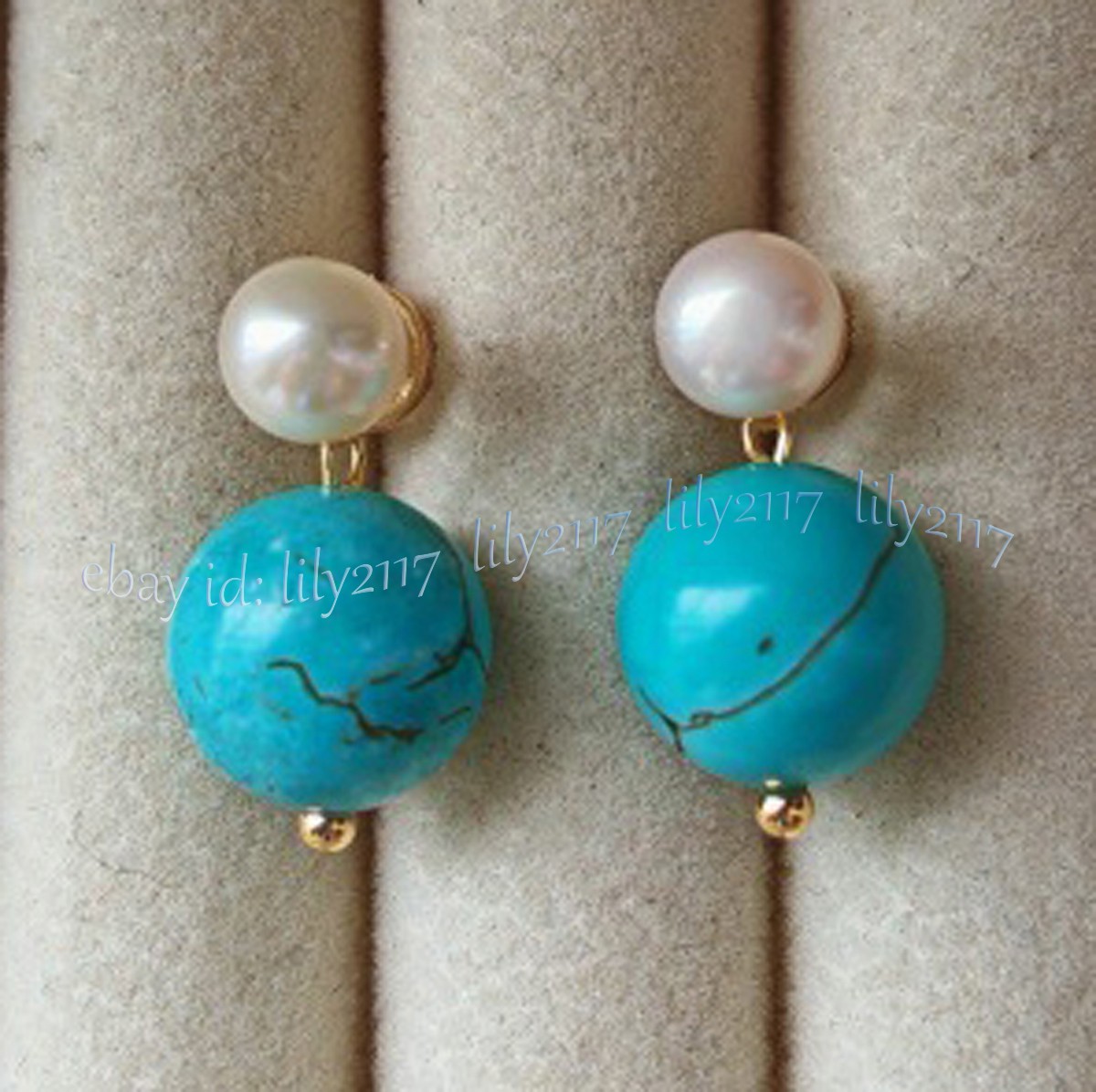Natural 7-8mm White Pearl 10mm Round Gemstone Beads Dangle Stud Earrings Jewelry