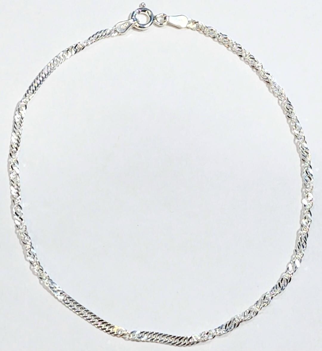 Singapore Link Bracelet 7 inch Long 925 Sterling Silver 2 mm wide made in Italy