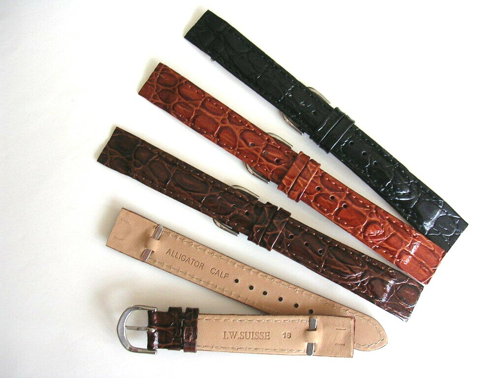 17mm Black Open End Alligator Calf wire lug watch band IW SUISSE 16 18 19 20 usa