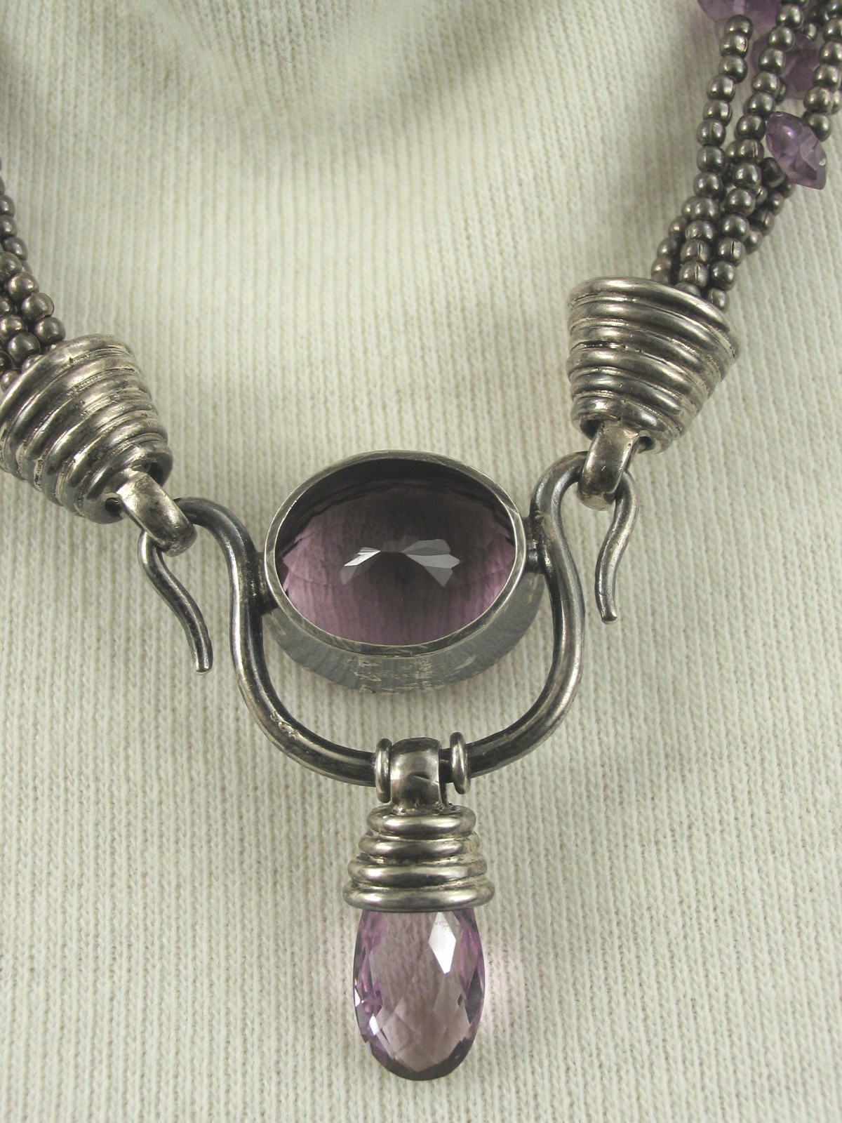 VTG ARTISAN 925 SILVER Estate AMETHYST PURPLE Multi Strand PENDANT Necklace 108g