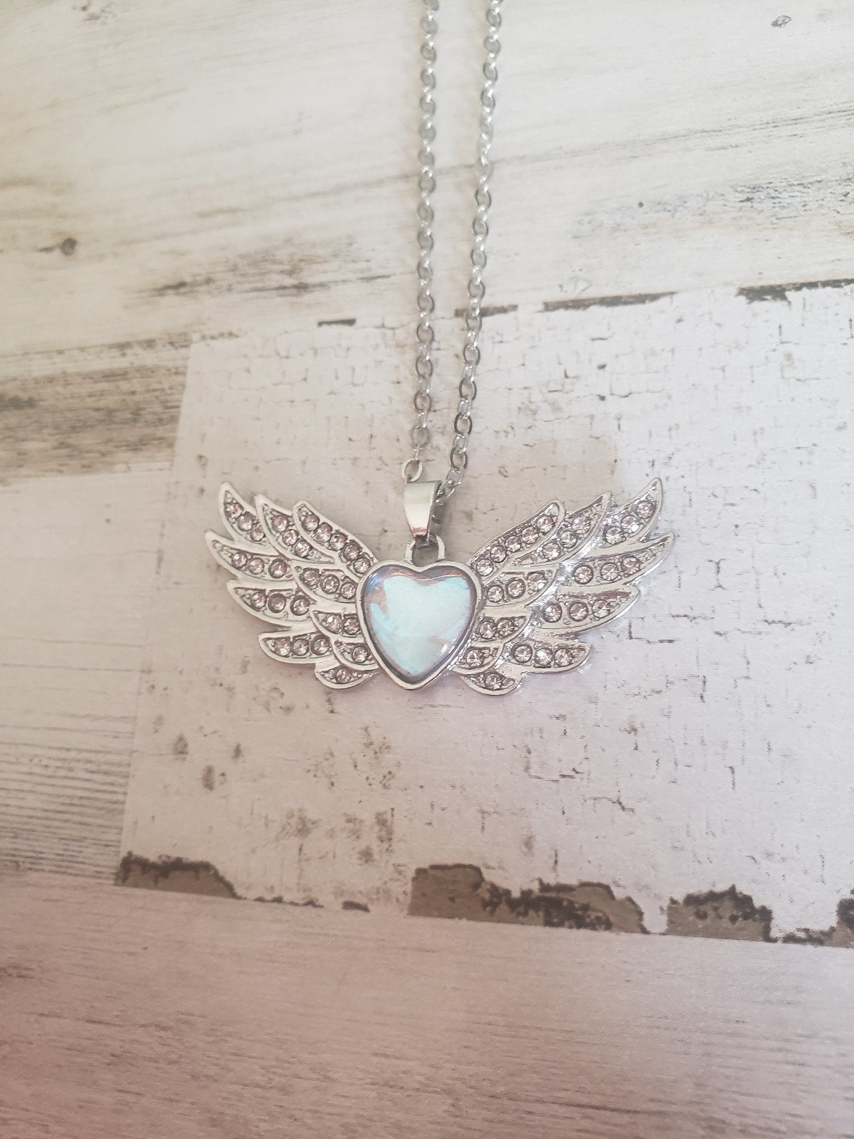 Wings necklace heart blue love jewelry angel cute girl gift pretty beautiful