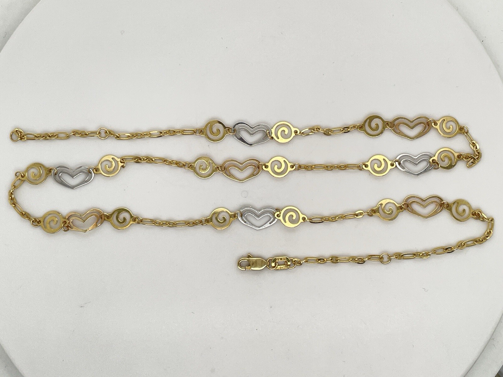 14k Yellow & White Gold Heart Motif Chain Necklace 19 3/8″ – 5.4 Grams