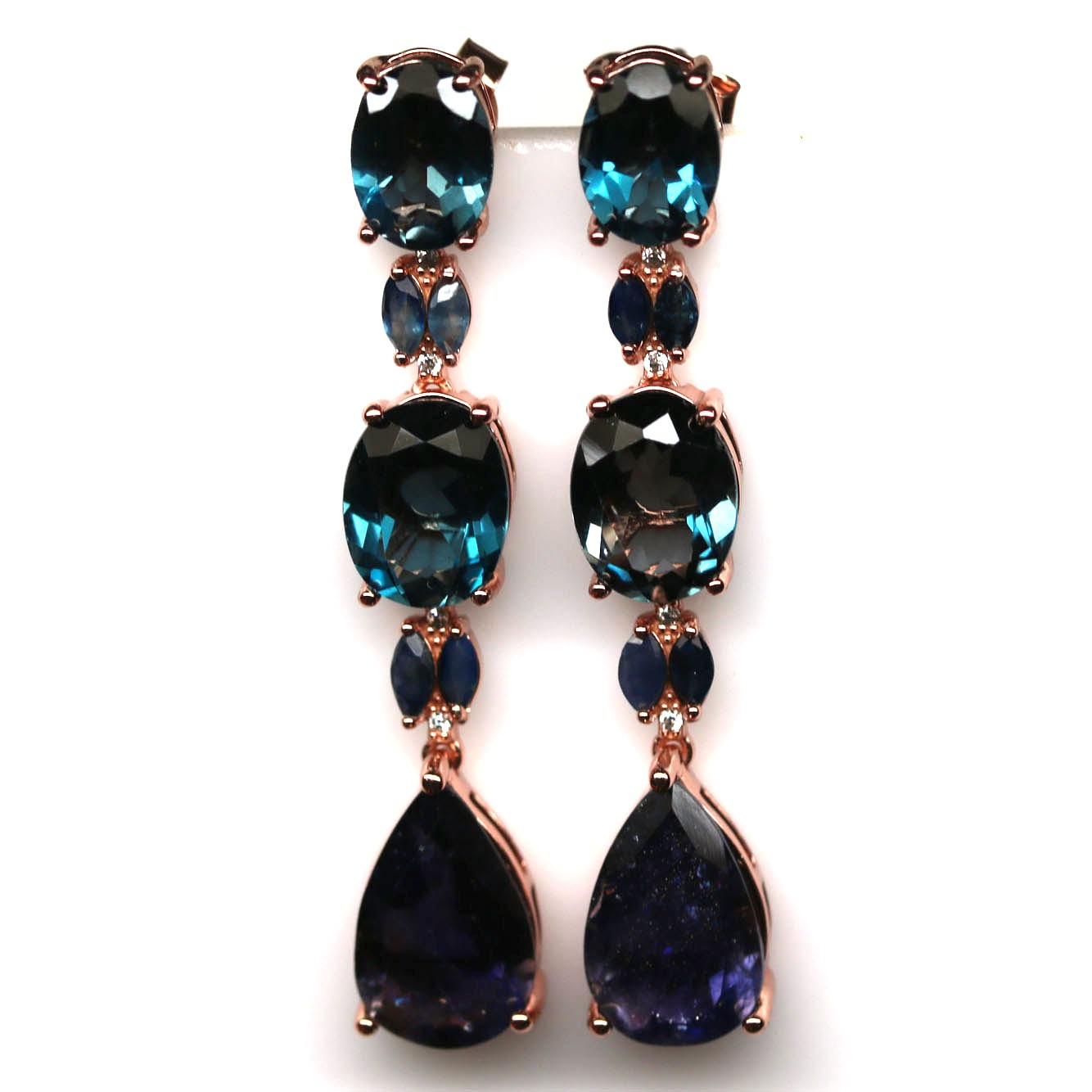 Handmade 925 Silver 7 x 11 mm. Blue Iolite Topaz Sapphire ZirconEarrings