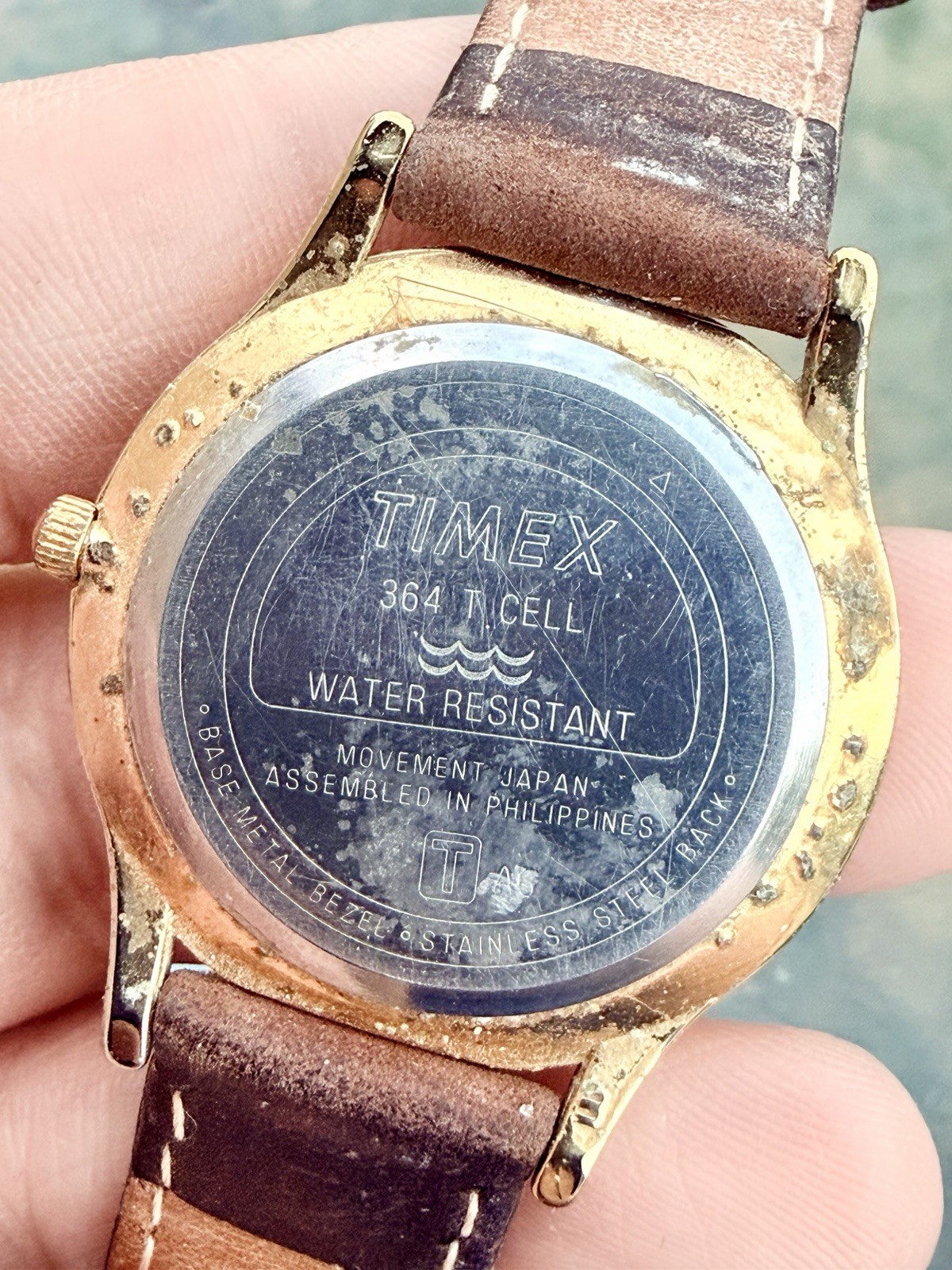 Vtg Timex Moon Phase Watch Unisex Gold Tone New Tan Leather Band, Needs Battery