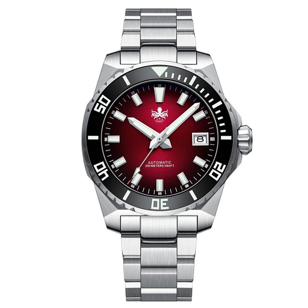 Phoibos LEVIATHAN 200M Steel Automatic Red Ceramic Diver Men’s Watch