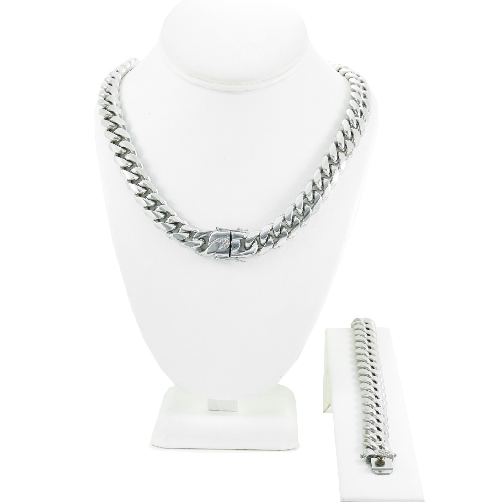 14mm Miami Cuban Link Bracelet 9” & Chain 24” ANTI-TARNISH Stainless Steel