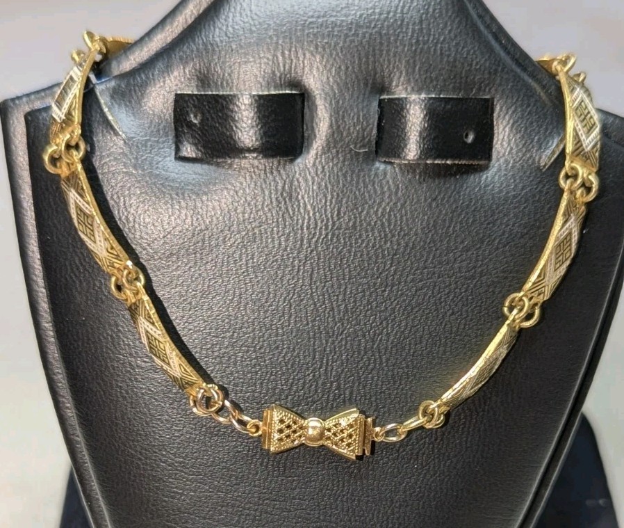 Spanish Damascene 1960s Vtg 24K Gold Inlay Geometric Panel Link Bracelet Toledo
