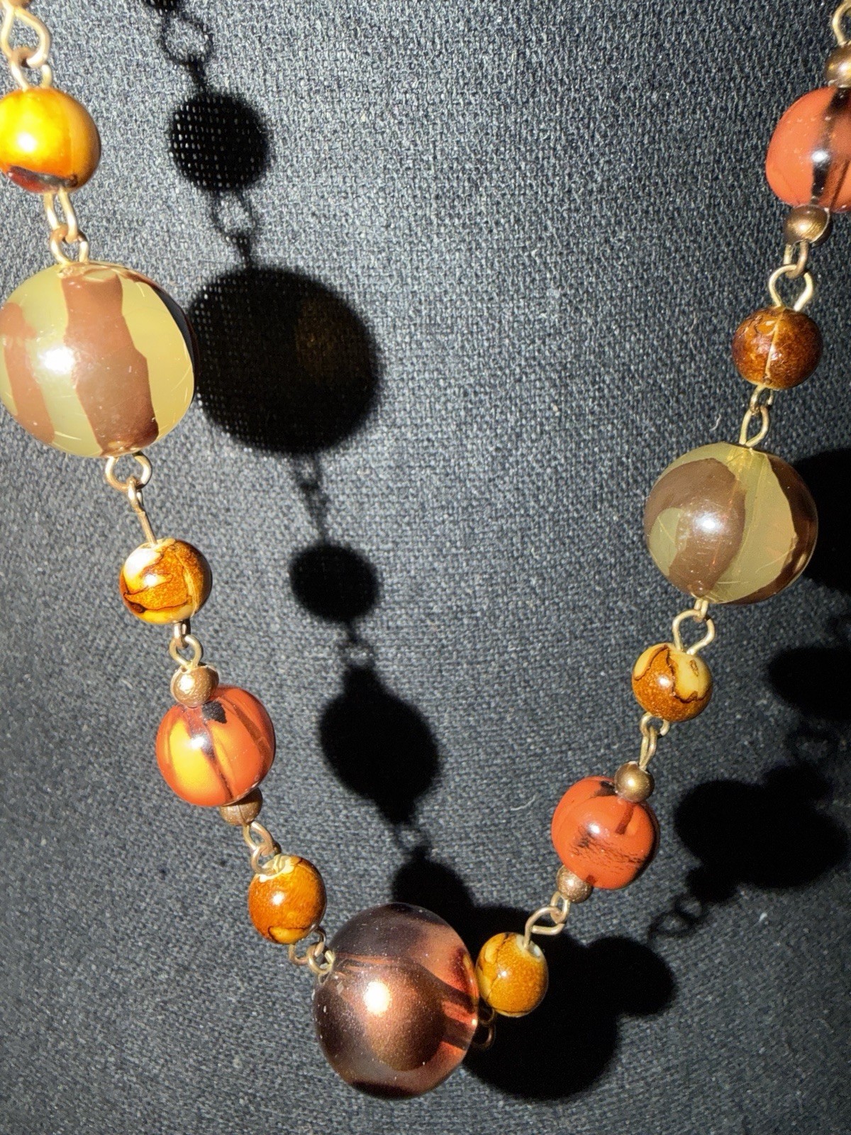 Vintage Long Brown, Orange & Amber Glass Bead Necklace Strand No Clasp.