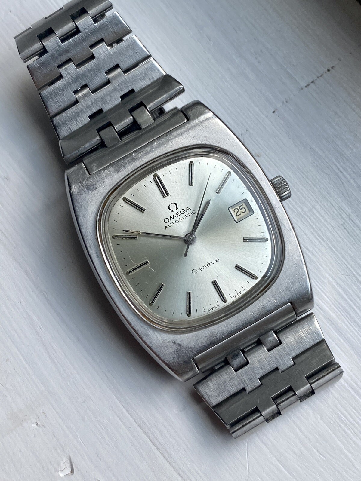 Omega Geneve Automatic Mens Watch Stainless Quickset Date Original Bracelet