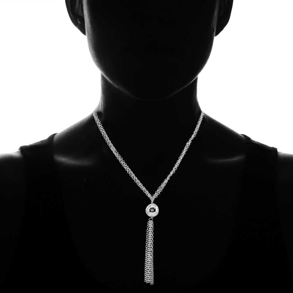 Polished Bead Layered Chain Lariat Y-Necklace in Sterling Silver