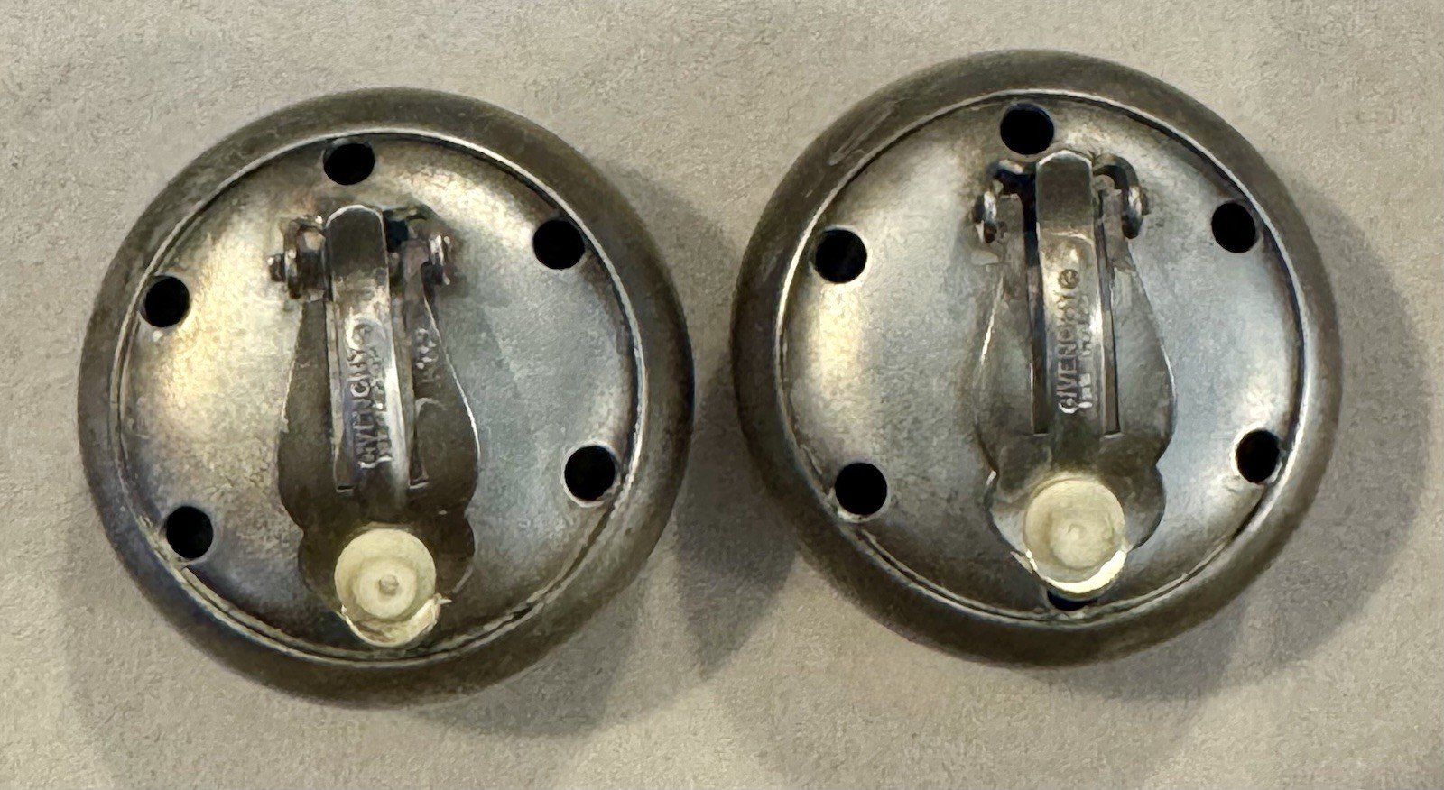 Vintage Givenchy Paris New York Silver Tone Button Statement Clip Earrings VTG