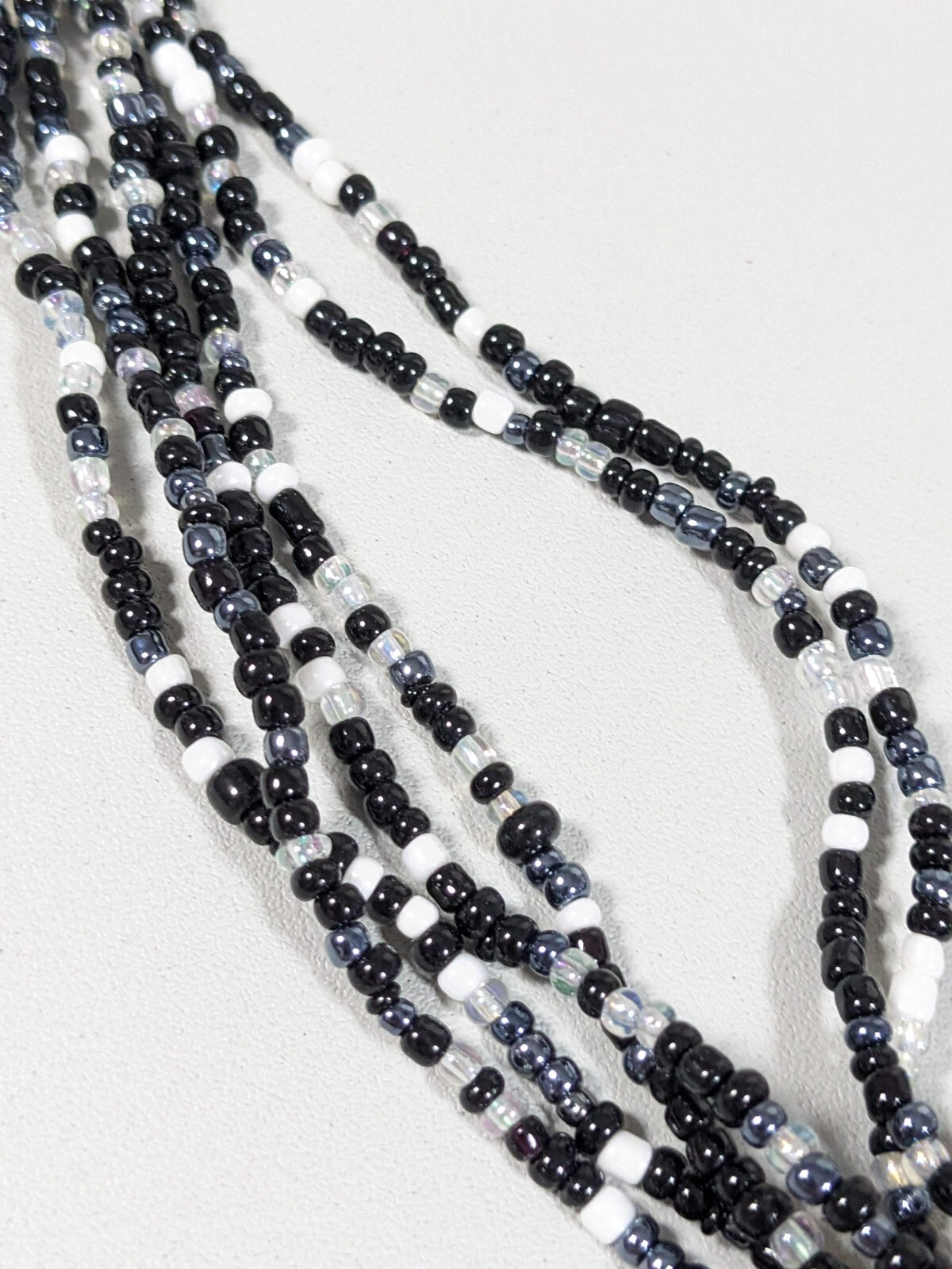 Black Gray White Glass Seed Bead Acrylic Curved Dome Pendant Necklace 20 inch