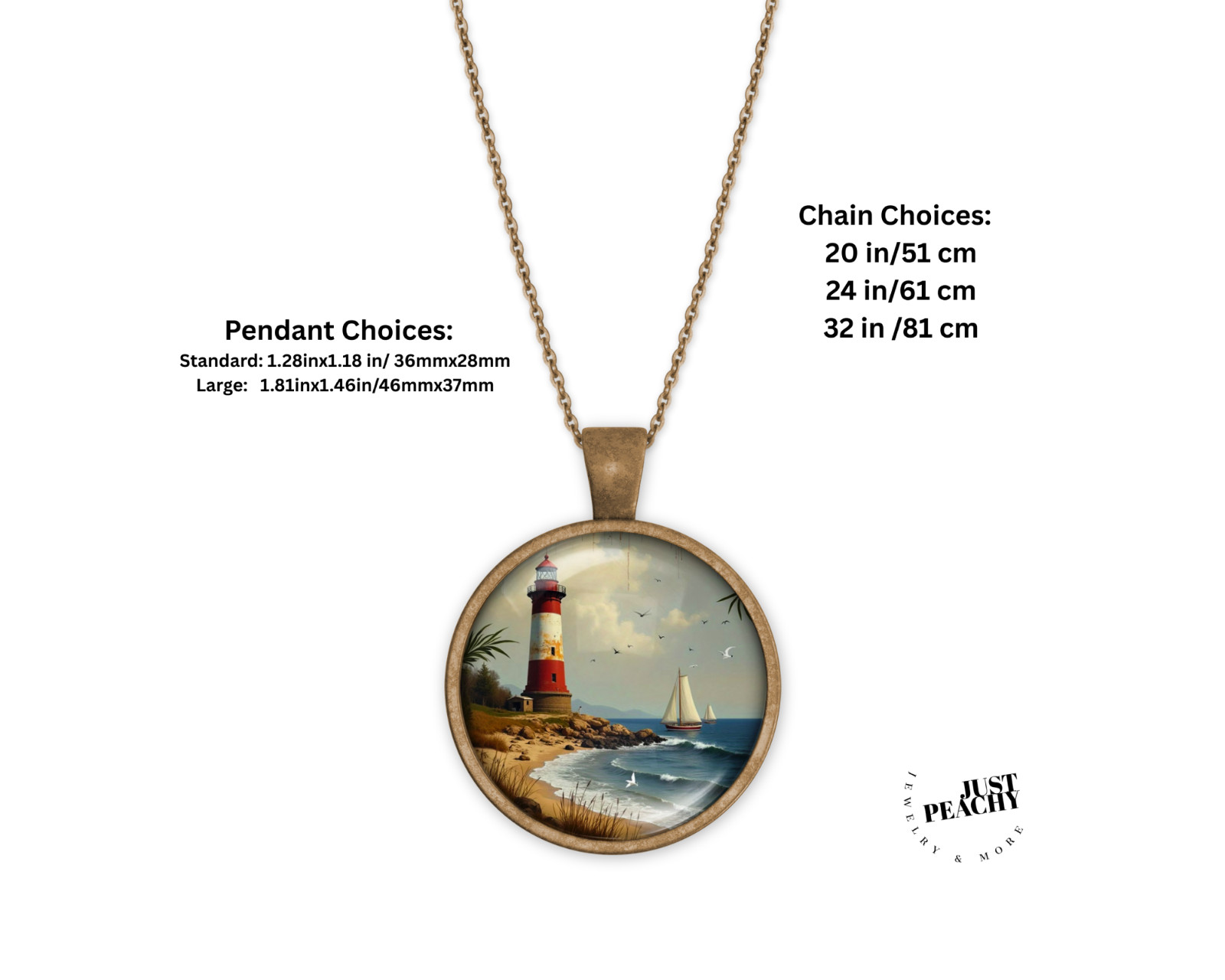 Nautical Lighthouse Shore Retro Art Bronze Silver Jewelry Necklace Set