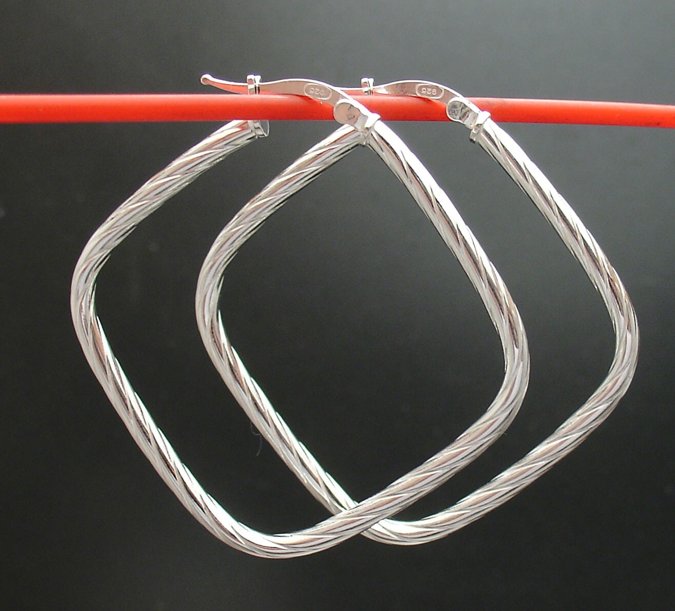 1 5/8″ Twisted Square Round Hoop Earrings Real 925 Sterling Silver
