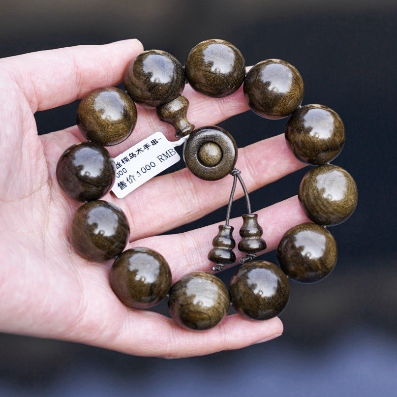 Brown Wood Beaded Cord Bracelet, Adjustable Bolo Closure, Natural Golden Phoebe