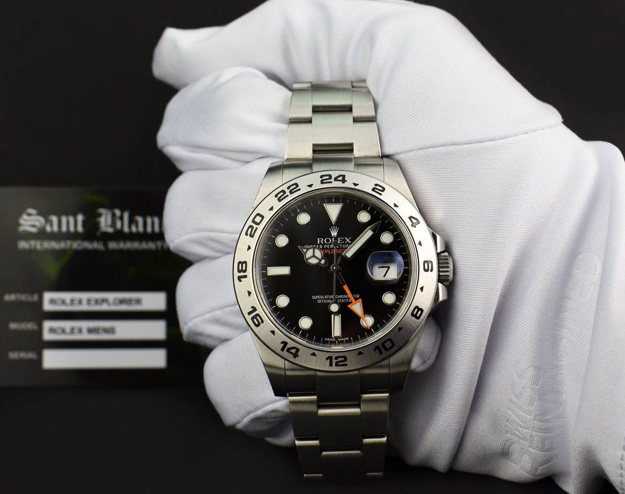 ROLEX – 42mm Stainless Explorer II Black Index CARD BOX 216570 – SANT BLANC