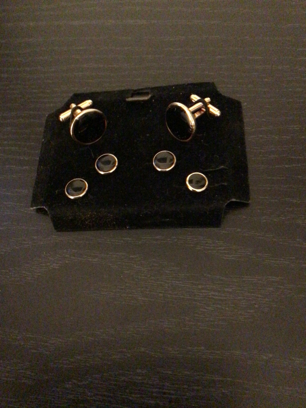 Vintage cufflinks Set and 4 Studs Black and Gold Tone