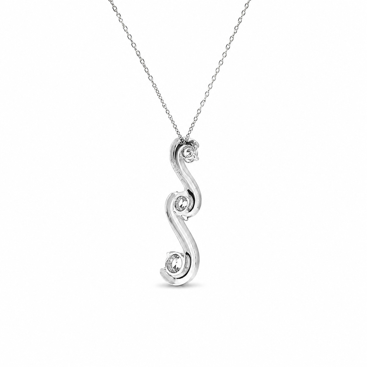 Natural Diamond Three Stone Pendant Cocktail Necklace – 14K White Gold