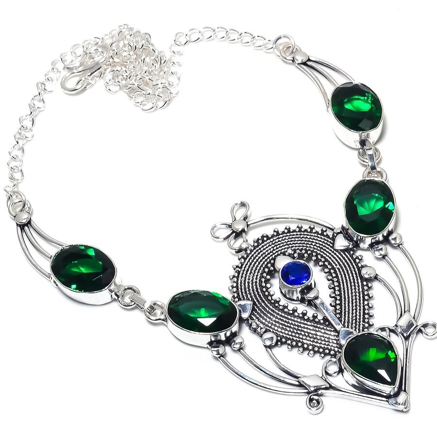 Chrome Diopside Gemstone Handmade 925 Sterling Silver Jewelry Necklace 18″
