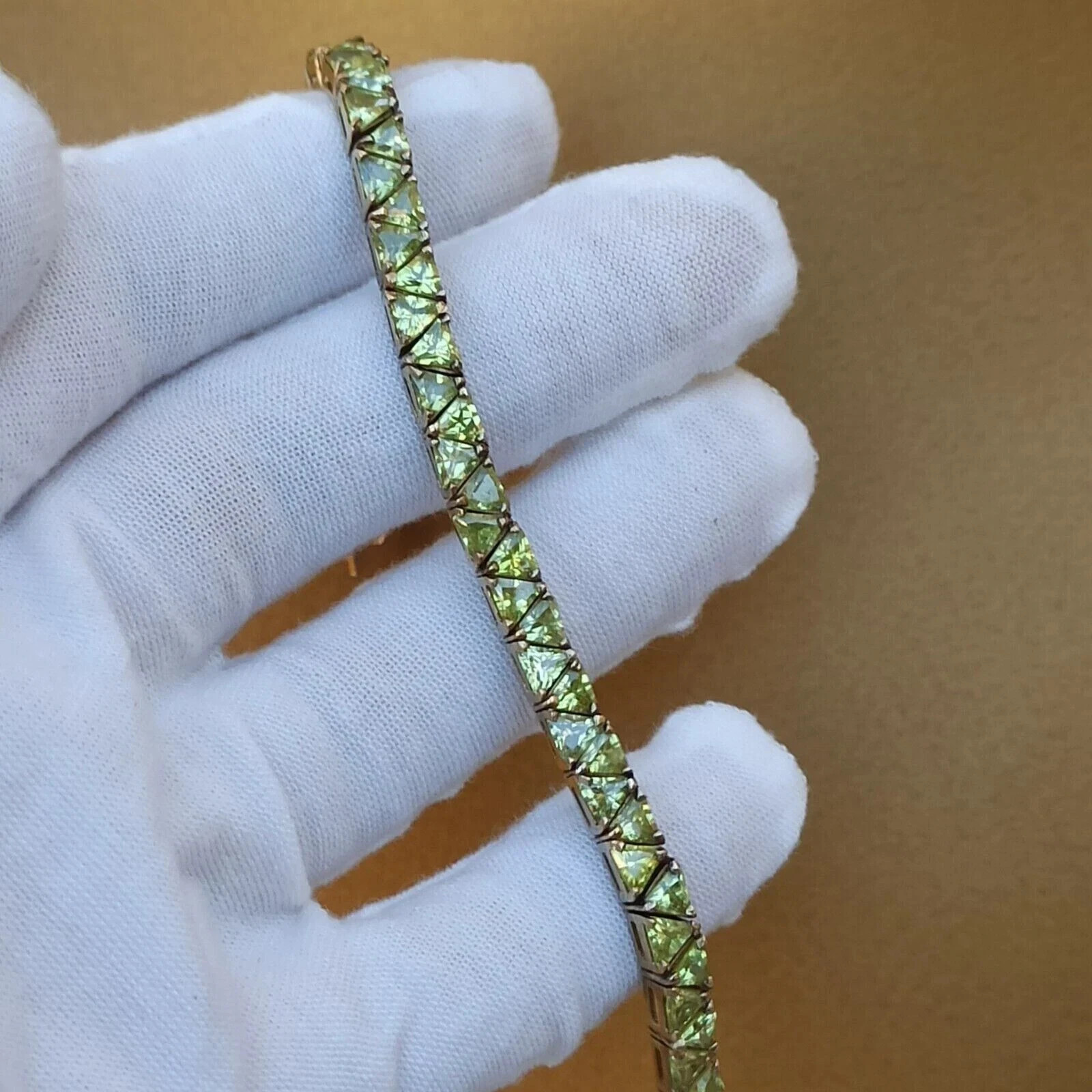 8Ct Trillion Lab-Created Peridot Women’s Tennis Bracelet 14K Yellow Gold Plated