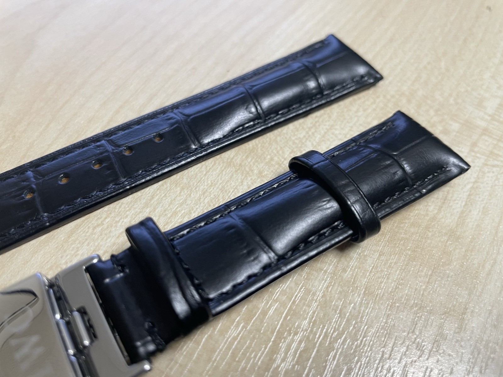 19/20mm Tissot Black Leather Watch Strap With Deployment push button Clasp