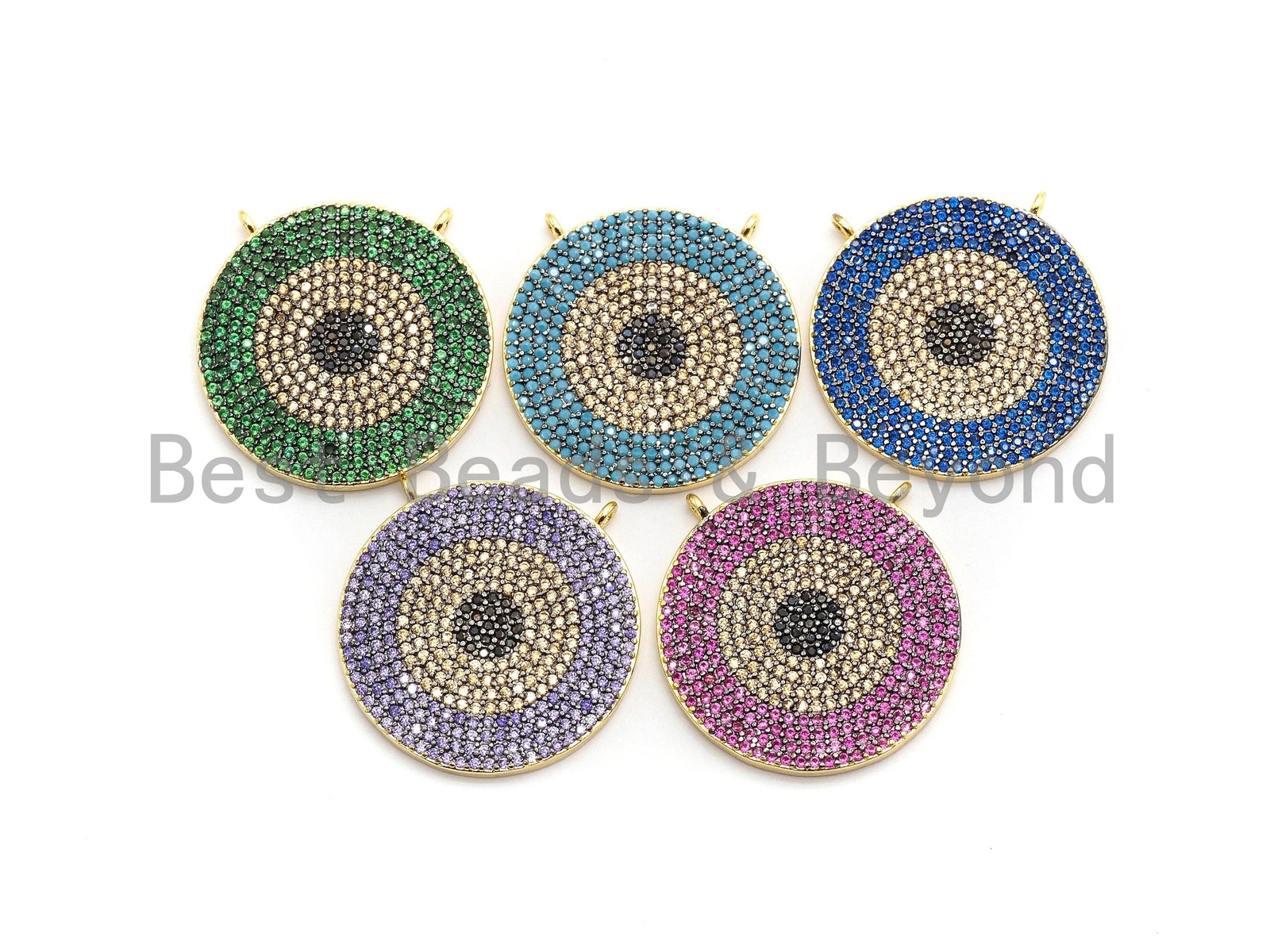 Colorful CZ Micro Pave Evil Eye Round Pendant,