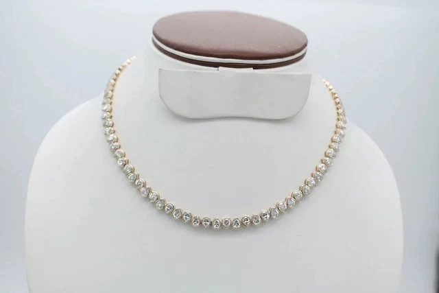 35Ctw Pear Cut Lab Created Diamond Bezel Tennis Necklace 14K Yellow Gold Plated