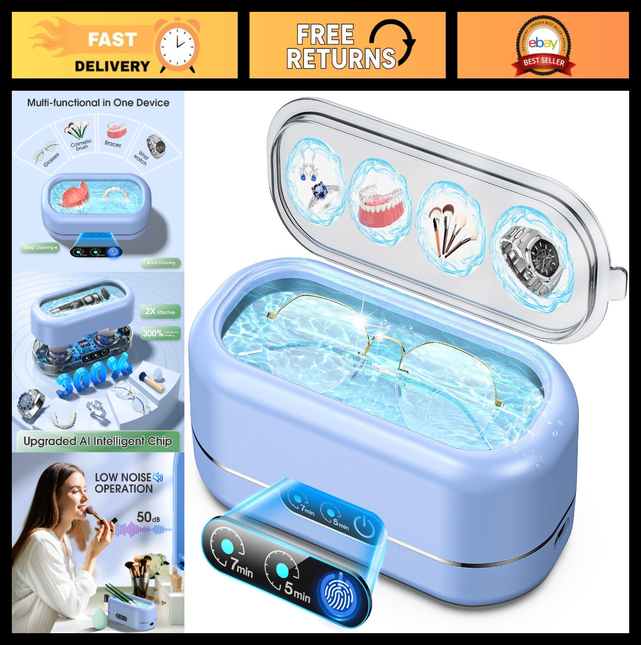 Ultrasonic Jewelry Cleaner with Digital Timer – 50KHz Stainless Steel Machine fo