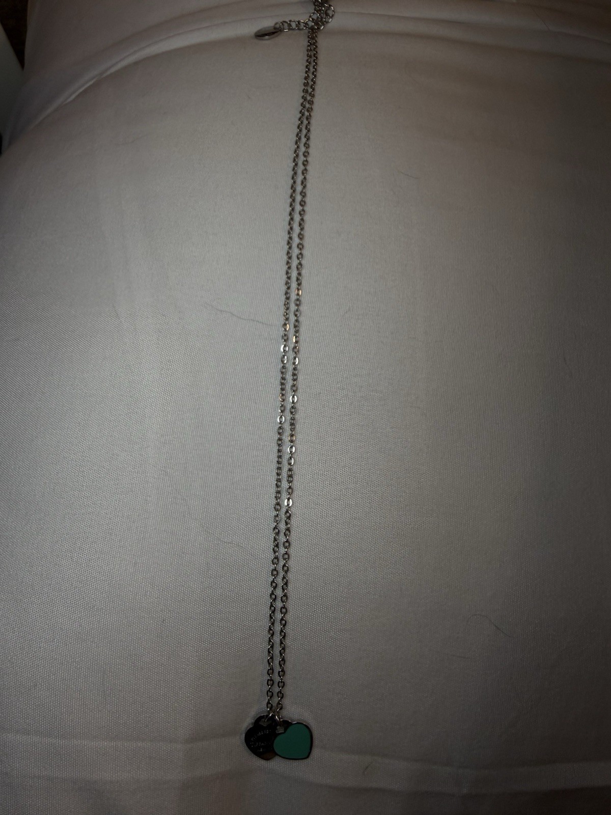 Tiffany & Co. 925 Sterling Silver Blue Enamel Double Heart Charm Cable Necklace