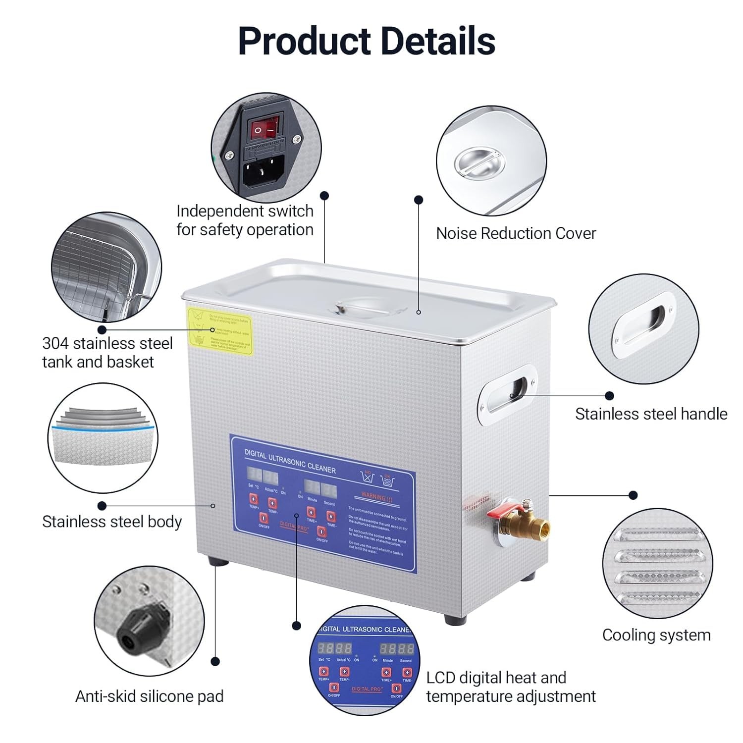 Industrial Heated Ultrasonic Cleaner 6.5L/1.72Gal 180W 40kHz | Commercial-Gra…