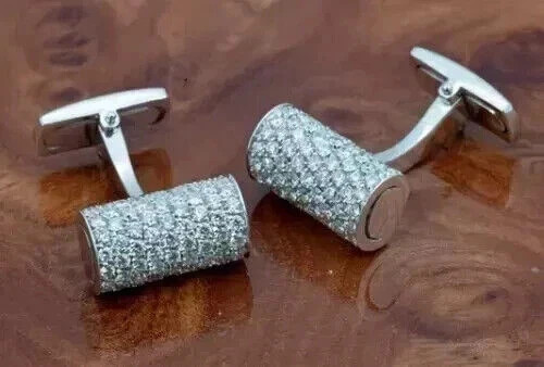 1.60Ct Round Cut Real Moissanite Men’s Wedding Cufflinks 14K White Gold Plated