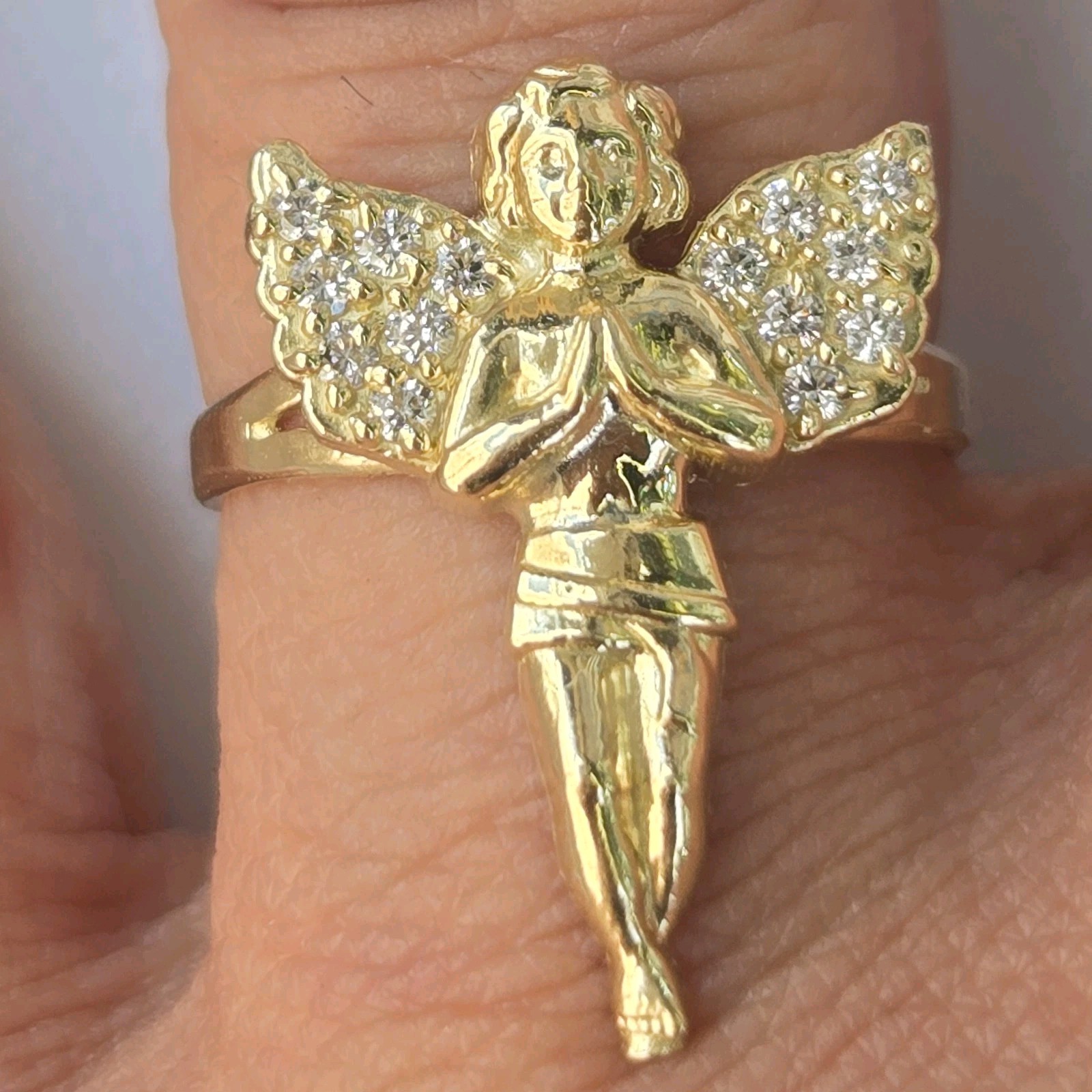 Solid 10k yellow Gold Praying Angel Ring