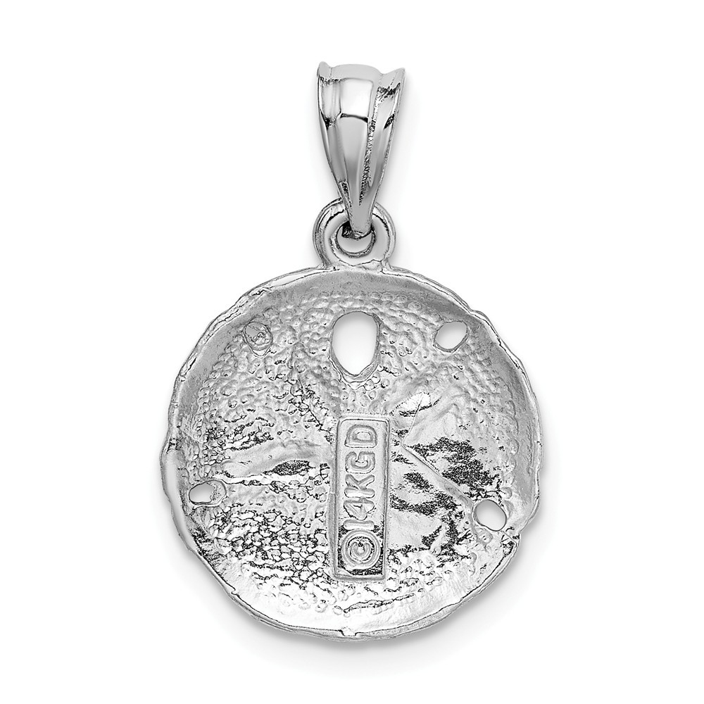 14K WHITE GOLD TEXTURED SOLID SAND DOLLAR SEA SHELL BEACH THEME CHARM PENDANT