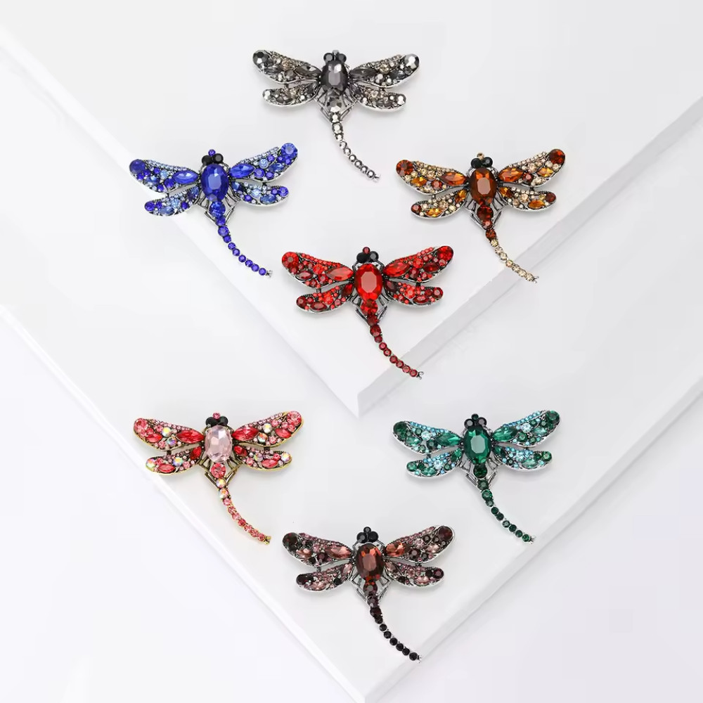 Vintage Blue Crystal Dragonfly Brooch Gold Insect Pin Summer Jewelry Gift Women