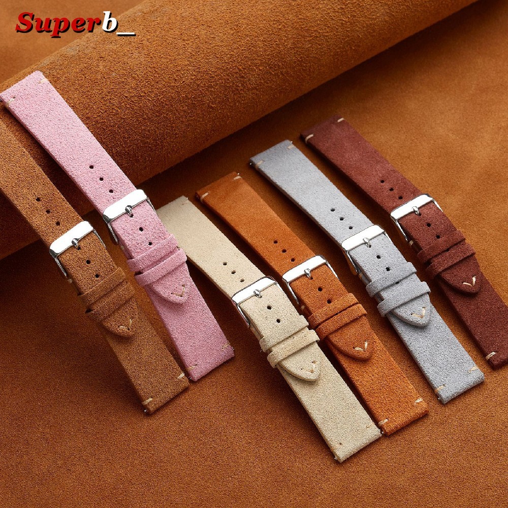 18 19 20 21 22 MM Soft Suede Leather Vintage Strap Watch Band Quick Release USA