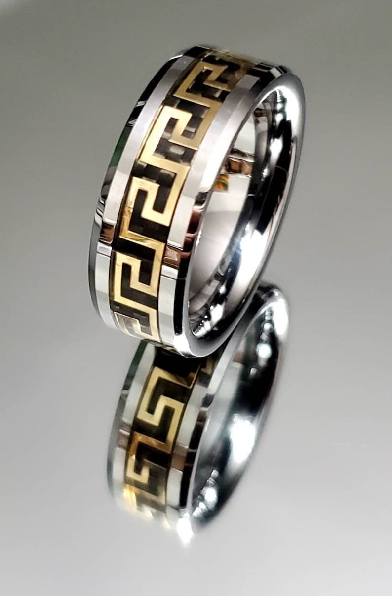 Greek Key Gold/Silver/Black Band/Ring