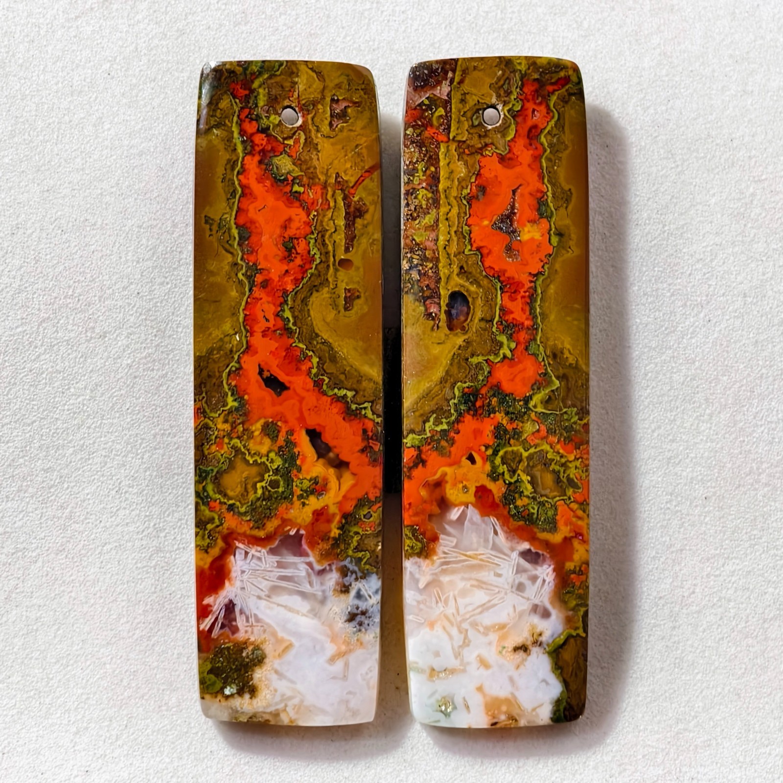 63 Cts Natural Seam Agate Drilled Match Pair Cabochon Gemstone 47.8X13.7 MM