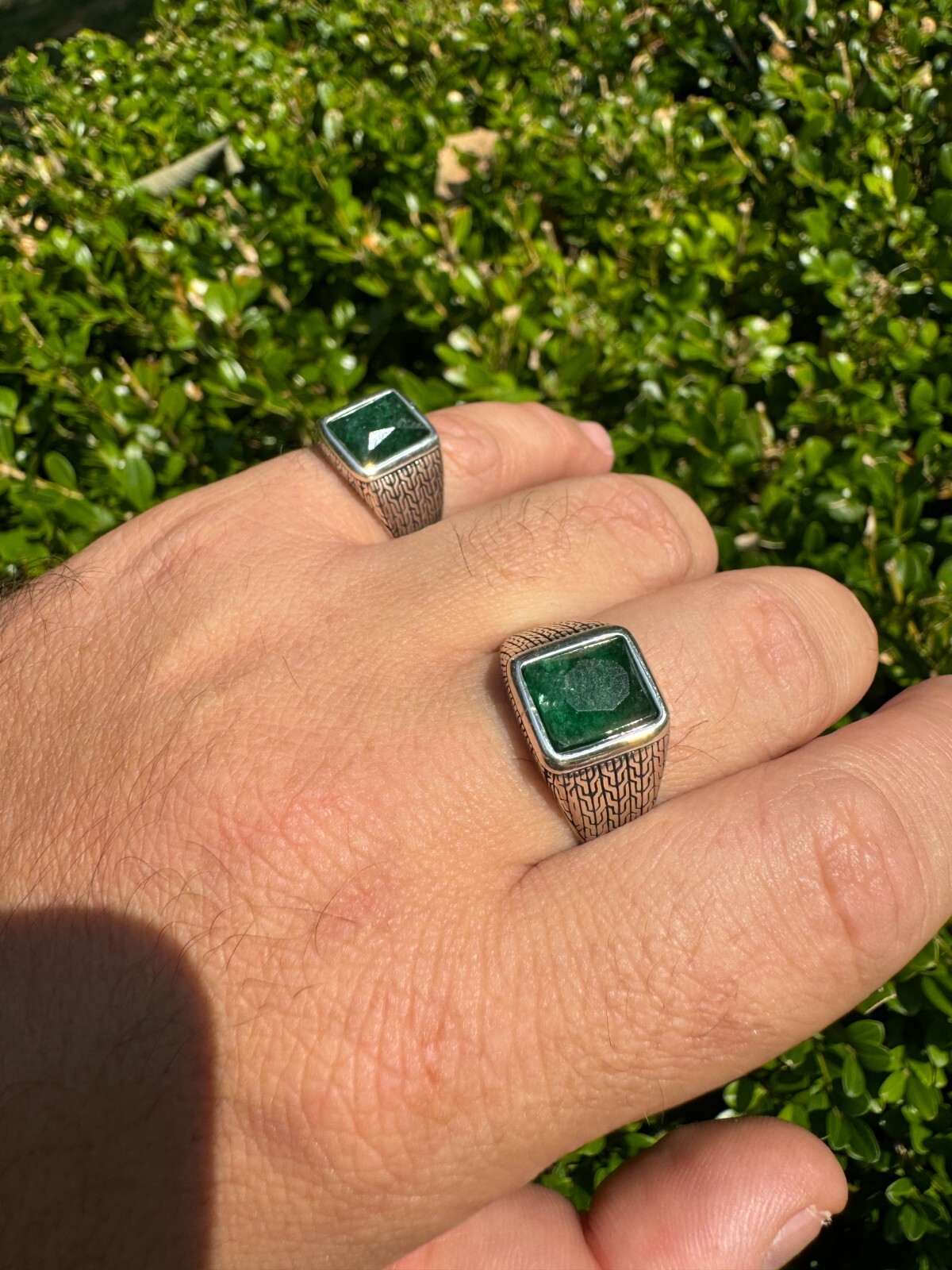 6ct Natural Green Emerald Real Genuine Gemstone Mens Real Solid 925 Silver Ring