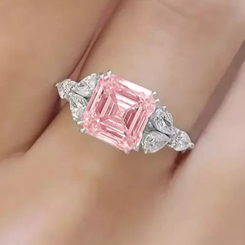 8.50 Ct Certified Asscher Cut Natural Pink Diamond Ring VVS1 White Gold Finish