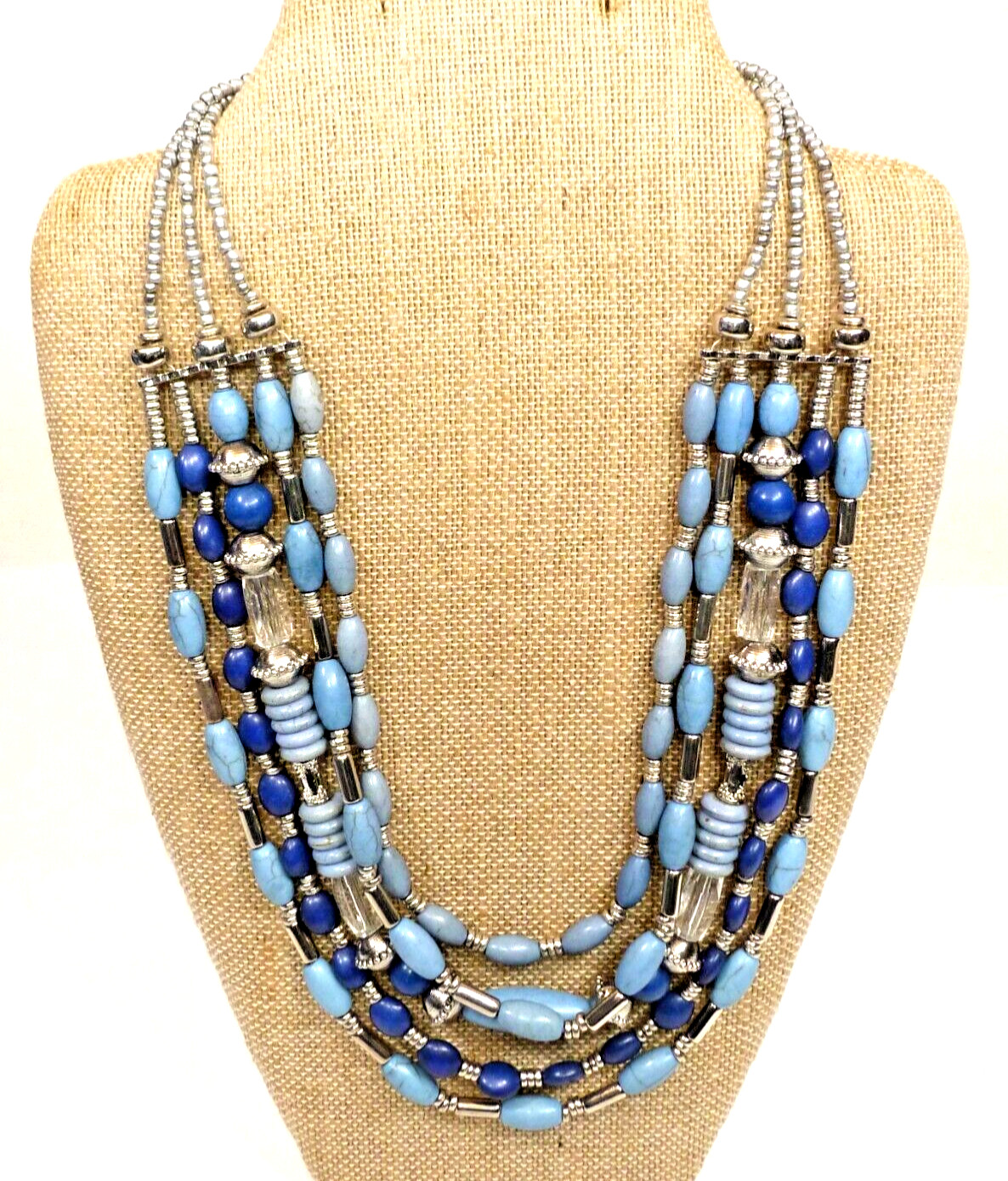 (B1) Chico’s Turquoise & Navy Blue 5 Strand Necklace – new
