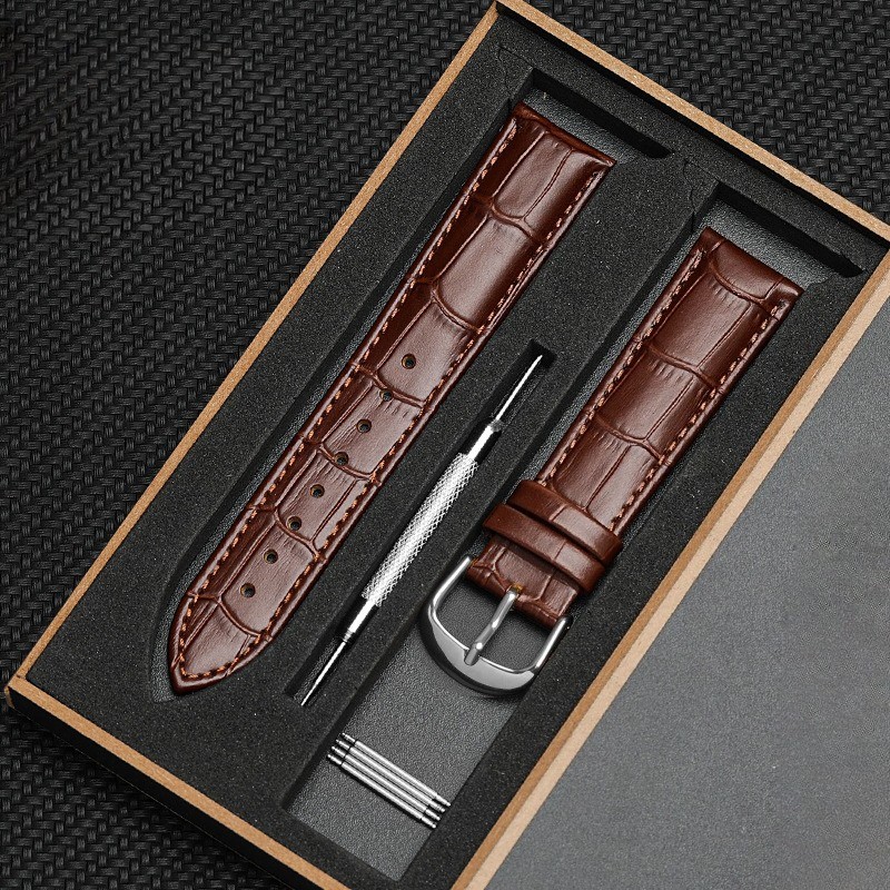 Alligator Grain Double-sided Genuine Leather Watch Strap 10-24mm with Wooden Box