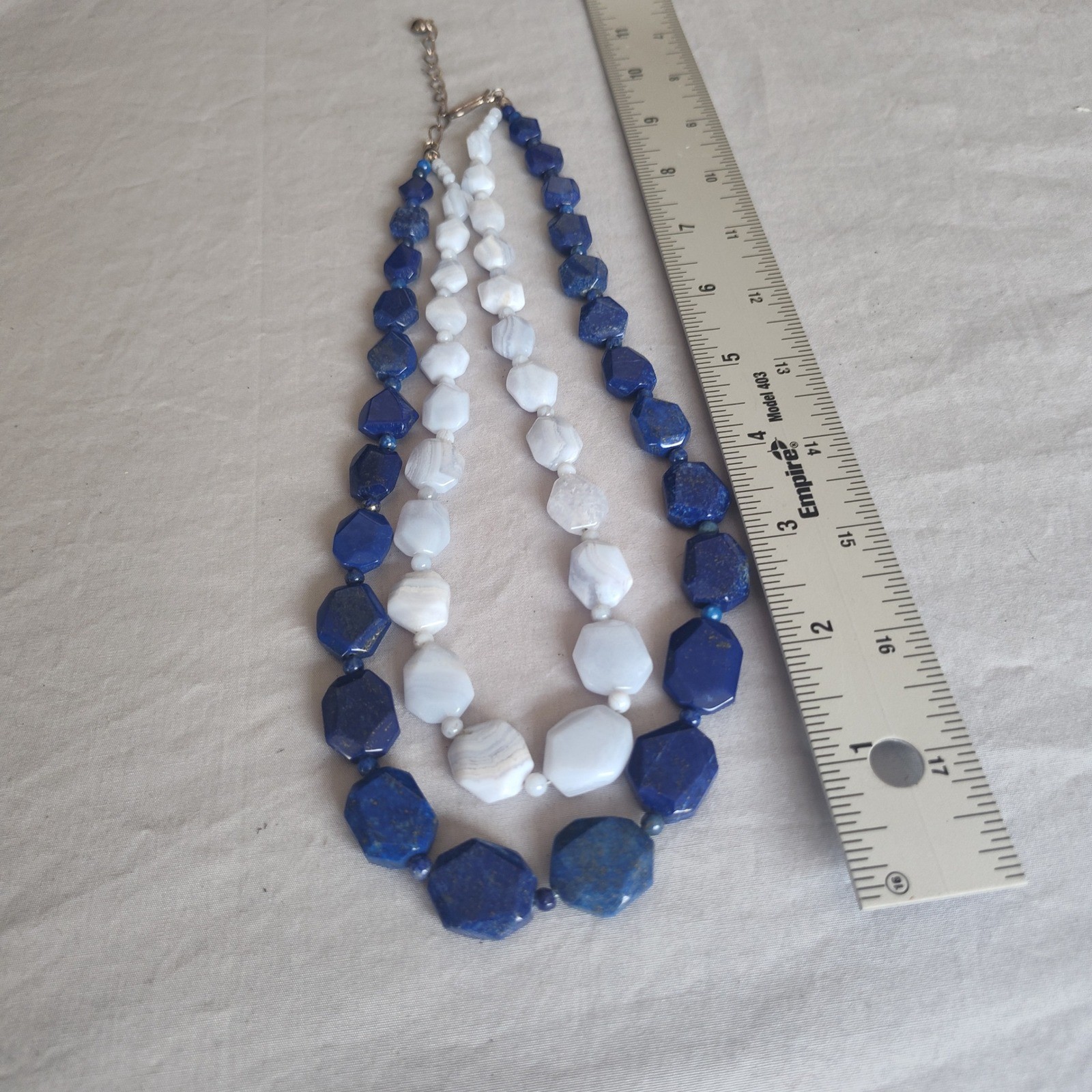 Vintage Lapis Lazuli Blue Lace Agate Double Strand Beaded Necklace 21in DW1151