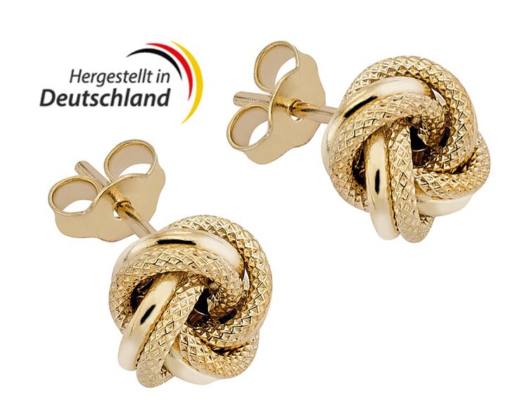 375 REAL GOLD *** Stud Earrings Knot Textured 9mm Dia