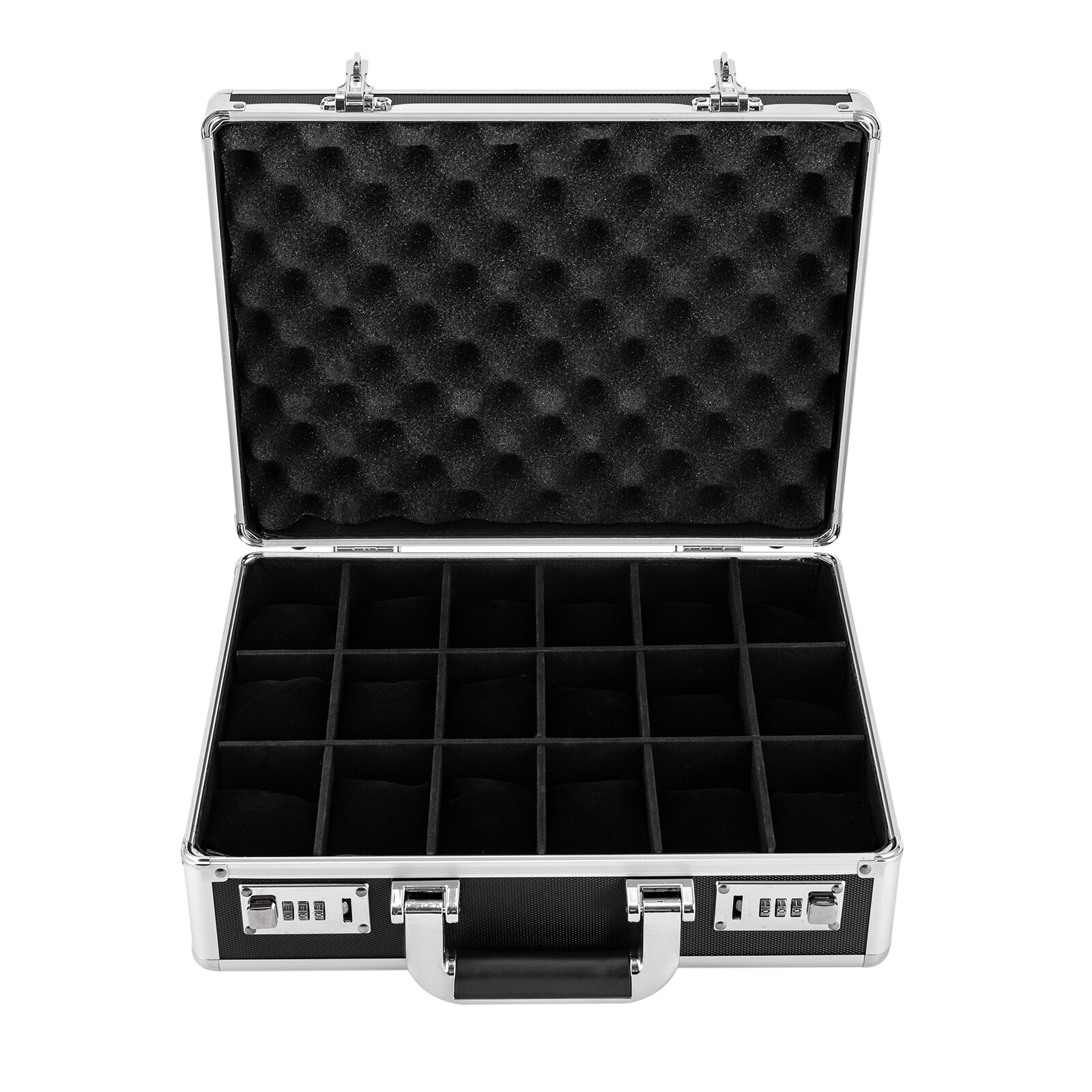 18 Slots Locking Display Briefcase Watches Collectors Display Storage Watch Box