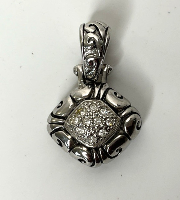 Vintage Signed MX Clear Rhinestone Bali Style Pendant Silver Tone Finish 711